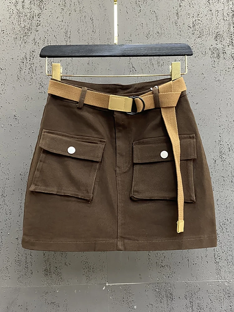 DEAT Women's Denim Skirt High Waist Brown Khaki Pocket With Belt A-line Short Mini Cargo Skirt 2023 Autumn New Fashion 29L3087
DEAT Women's Denim Skirt High Waist Brown Khaki Pocket With Belt A-line Short Mini Cargo Skirt 2023 Autumn New Fashion 29L3087