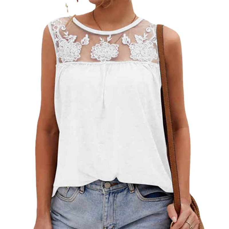 Tank Top Women Lace Embroidery Patchwork Sleeveless Tshirt Women Clothing Back Pleated Women Vest Solid Tank Tops
Tank Top Women Lace Embroidery Patchwork Sleeveless Tshirt Women Clothing Back Pleated Women Vest Solid Tank Tops