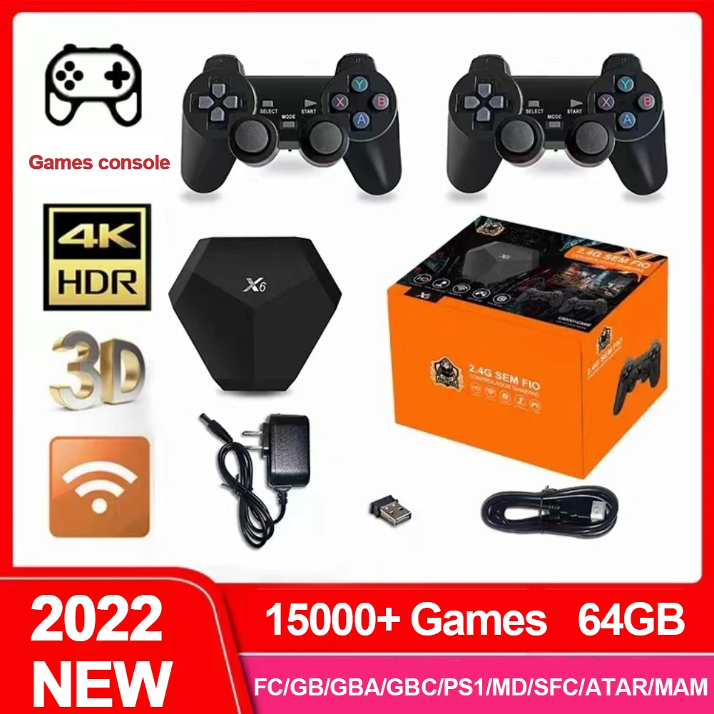 

Игровая консоль 2,4G с двойным беспроводным контроллером, 10000 игр 4K, 64 32 ГБ, ретро-игры для PS1/GBA Boy, рождественский подарок