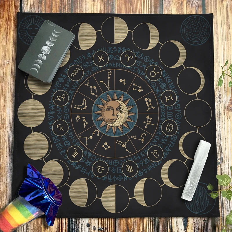 Sun and Moon Phases Tarot Tablecloth 12 Constellation Runes Altar Cloth Oracle Card Pad Divination Witchcraft Astrology Supplies
Sun and Moon Phases Tarot Tablecloth 12 Constellation Runes Altar Cloth Oracle Card Pad Divination Witchcraft Astrology Supplies