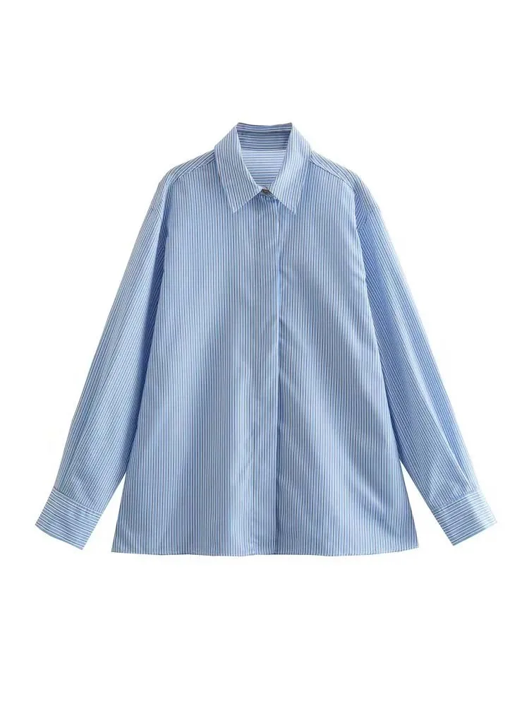 Женская рубашка в полоску, на пуговицах, с длинным рукавом
Женская рубашка в полоску, на пуговицах, с длинным рукавом