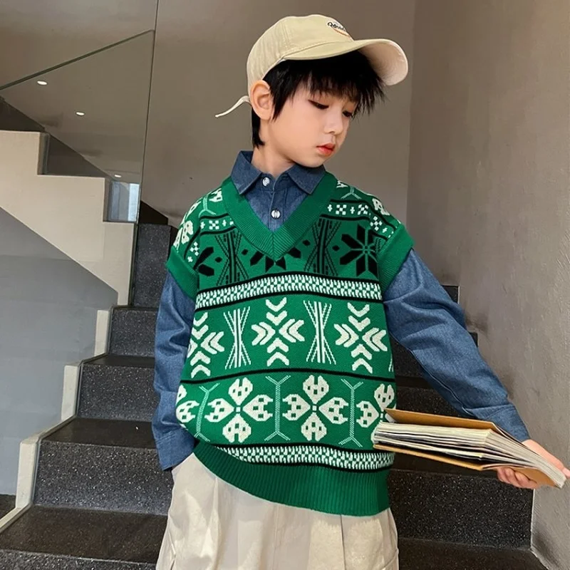 Young Children Sweater Denim Patchwork V-Neck Long Sleeve Pullovers Tops for Boys Autumn Casual Fake Two-Piece Kids Knitwear
Young Children Sweater Denim Patchwork V-Neck Long Sleeve Pullovers Tops for Boys Autumn Casual Fake Two-Piece Kids Knitwear