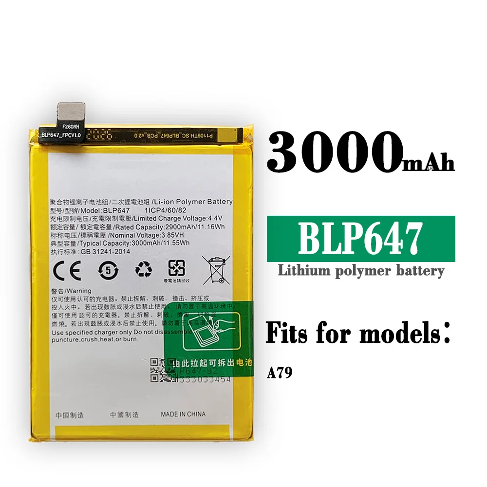 100% Orginal High Quality Replacement Battery For OPPO A79 BLP647 New Built-in Large Capacity 3000mAh Lithium Batteries
100% Orginal High Quality Replacement Battery For OPPO A79 BLP647 New Built-in Large Capacity 3000mAh Lithium Batteries