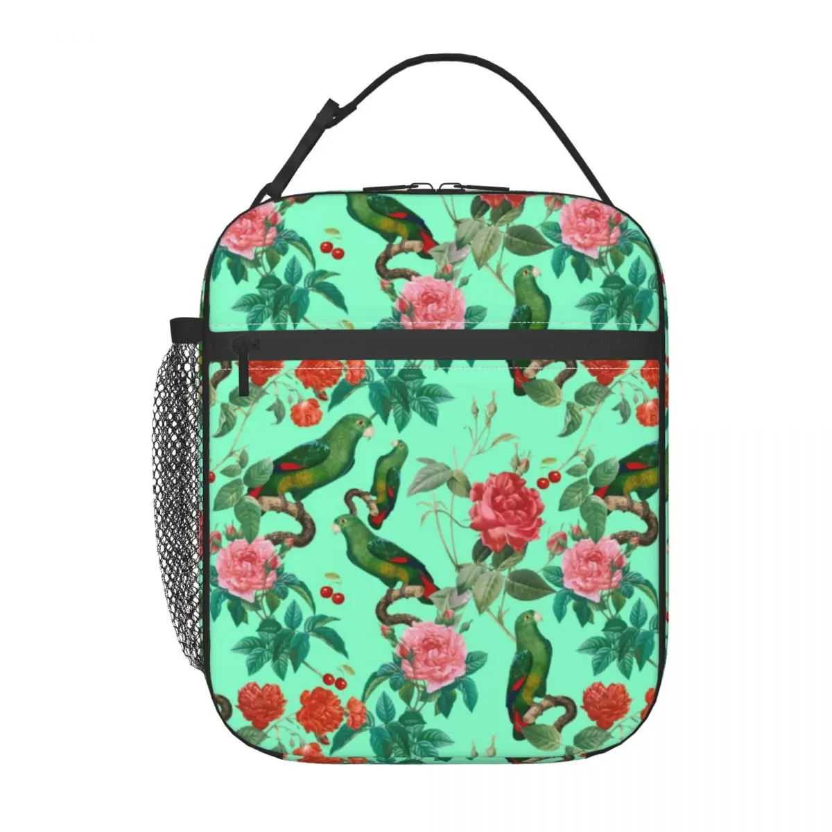 Parrot Pattern Lunch Bag with Handle Red And Pink Roses Reusable Mesh Pocket Cooler Bag Carry Camping Food Thermal Bag 
Parrot Pattern Lunch Bag with Handle Red And Pink Roses Reusable Mesh Pocket Cooler Bag Carry Camping Food Thermal Bag