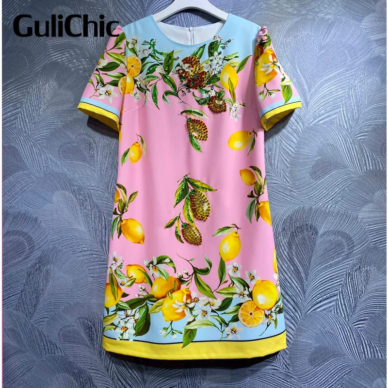 5.14 GuliChic High Quality Fashion Design Short Sleeve Luxury Sequins Crystal Beading Lemon Print Dress Women
5.14 GuliChic High Quality Fashion Design Short Sleeve Luxury Sequins Crystal Beading Lemon Print Dress Women