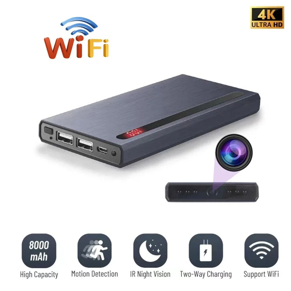 HD 4K WiFi Digital Camera 8000 Mah Power Bank P2P Surveillance Camcorder Dual USB Wireless Charging ip Cam Suport Hidden tf card
HD 4K WiFi Digital Camera 8000 Mah Power Bank P2P Surveillance Camcorder Dual USB Wireless Charging ip Cam Suport Hidden tf card