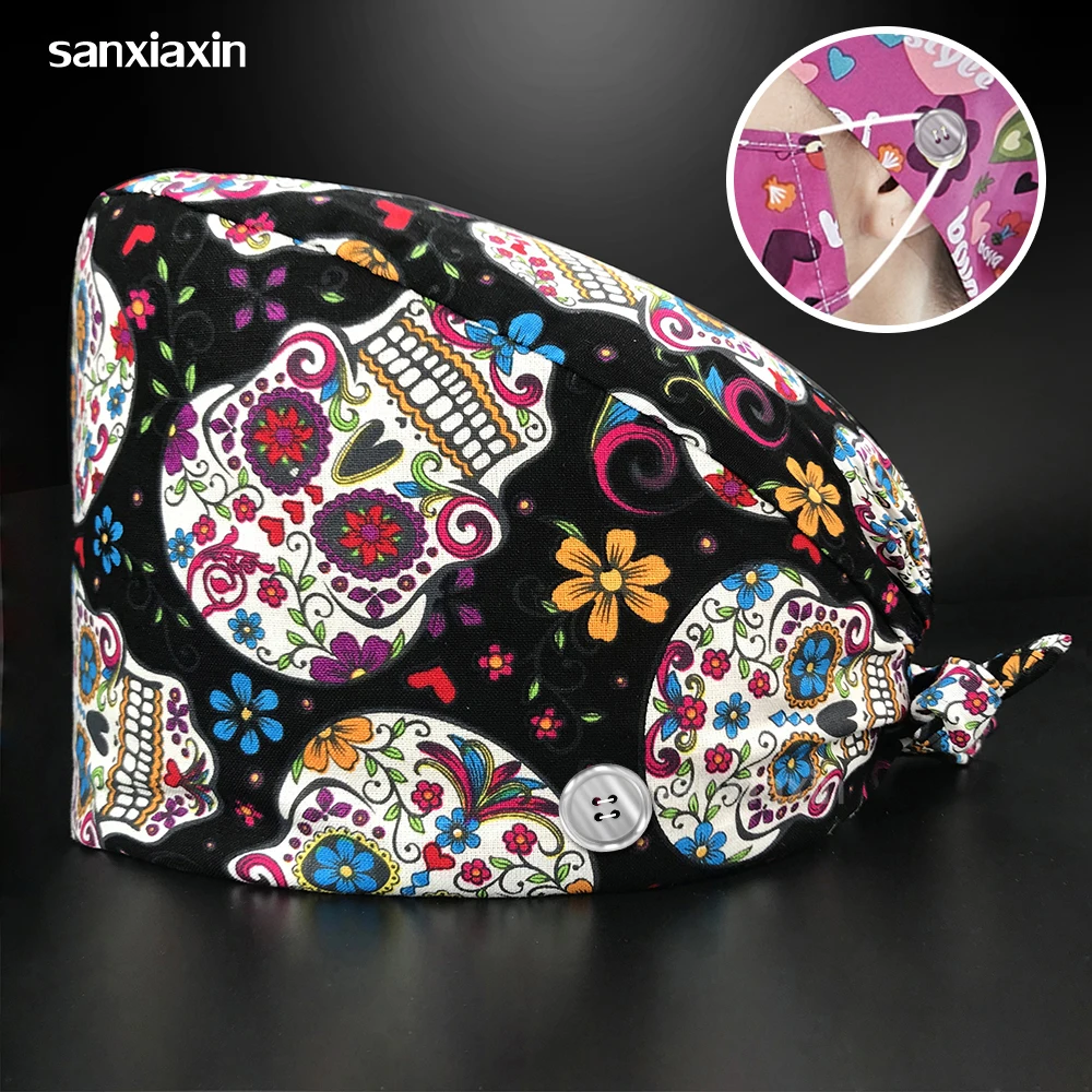Skull Printing Fashion Breathable Scrub Cap Printed Button Work Hat Casual Unisex Outdoor Nurse Work Hat for Home Worker Outdoor
Skull Printing Fashion Breathable Scrub Cap Printed Button Work Hat Casual Unisex Outdoor Nurse Work Hat for Home Worker Outdoor