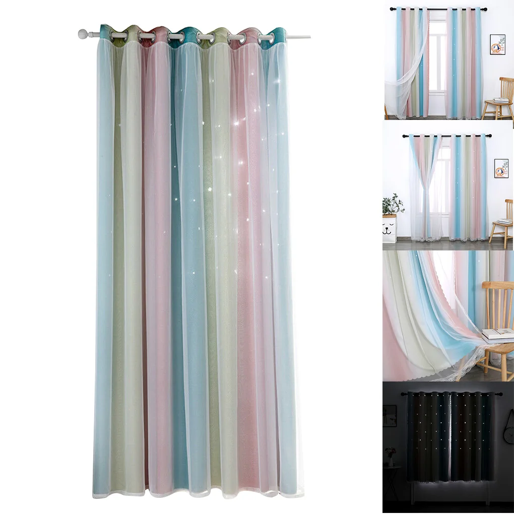 Hollow-Out Star Curtain 2 Layer Gradient Full Shading Polyester Fiber Window Blackout Drape for Bedroom Living Room
Hollow-Out Star Curtain 2 Layer Gradient Full Shading Polyester Fiber Window Blackout Drape for Bedroom Living Room
