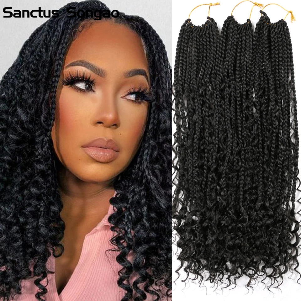 

14 20 Inch Box Braids Bohemian Curly Ends Hair Soft Goddess Locs Synthetic Braiding Hair 1B T27 T30 Tbug 4 Colors For Women