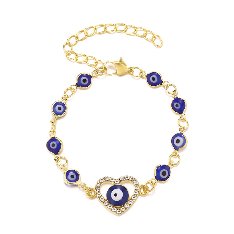 Fashion Jewelry Adjustable Turkish Blue Eye Bracelet Double Layer Full Diamond Chain Crystal Heart Charm Bracelets for Women
Fashion Jewelry Adjustable Turkish Blue Eye Bracelet Double Layer Full Diamond Chain Crystal Heart Charm Bracelets for Women