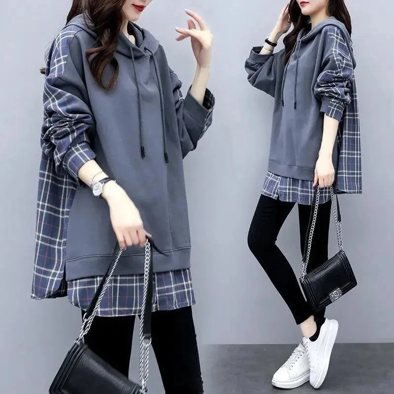 Fake Two-piece Patchwork Sweatshirt Women's Plush Thick Coat 2023 Spring Autumn New Loose Hoodie Casual Female Warm Sweatshirts
Fake Two-piece Patchwork Sweatshirt Women's Plush Thick Coat 2023 Spring Autumn New Loose Hoodie Casual Female Warm Sweatshirts