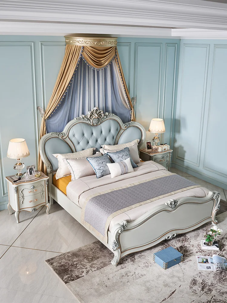 

Мебель во французском стиле из цельной древесины в европейском стиле, 1,8 м, двойная спальня, резная Свадебная кровать принцессы HR