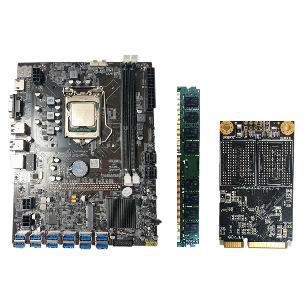 B75 USB-BTC 12 Card Mining Motherboard 12USB3.0 to PCI-E 16X PC Miner Board 128G Hard Drive Computer Miner
B75 USB-BTC 12 Card Mining Motherboard 12USB3.0 to PCI-E 16X PC Miner Board 128G Hard Drive Computer Miner