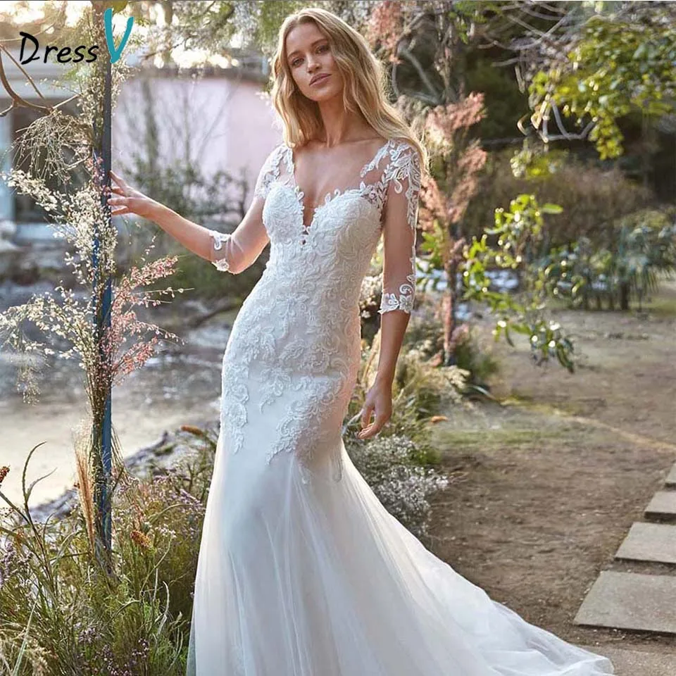 Dressv Wedding Dress 2022 Mermaid Lace Appliques V-neck Backless Floor-Length Simple Elegant Wedding Dresses For Women Customed
Dressv Wedding Dress 2022 Mermaid Lace Appliques V-neck Backless Floor-Length Simple Elegant Wedding Dresses For Women Customed