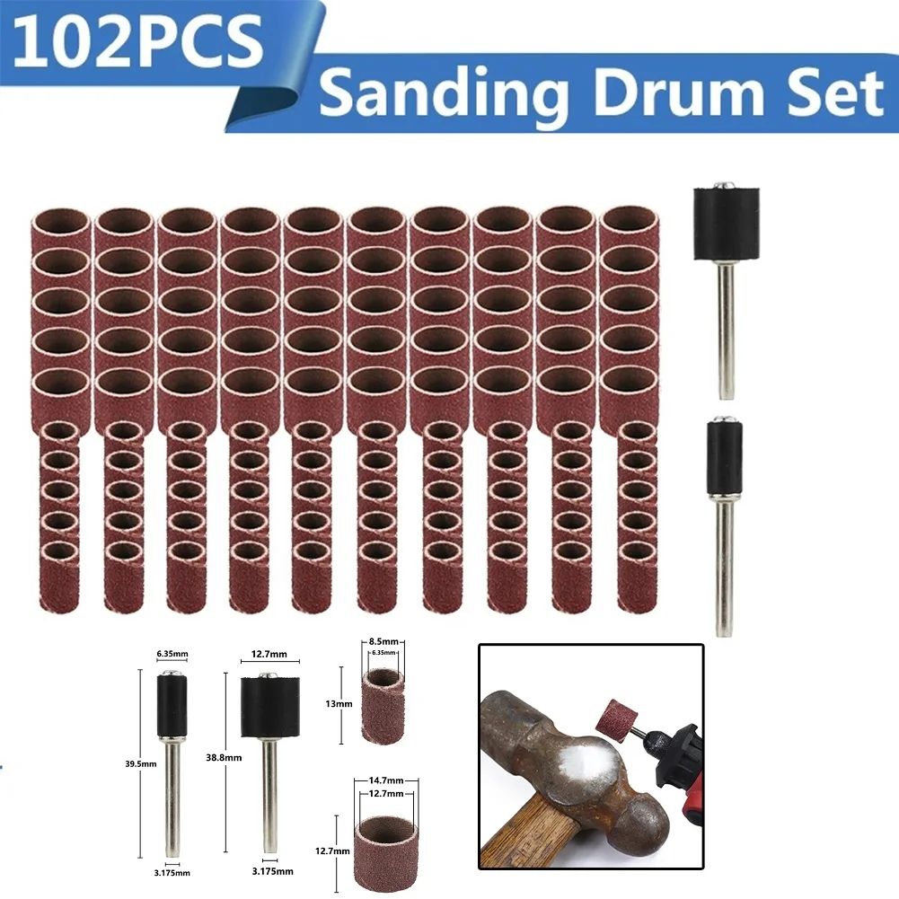 102PCS Sanding Drum Set 80 Grit 6.35/12.7mm 1/4 1/2 In Rubber Drum Mandrels Drum Kit Sanding Band Abrasive Tool Rotary Tool Set
102PCS Sanding Drum Set 80 Grit 6.35/12.7mm 1/4 1/2 In Rubber Drum Mandrels Drum Kit Sanding Band Abrasive Tool Rotary Tool Set