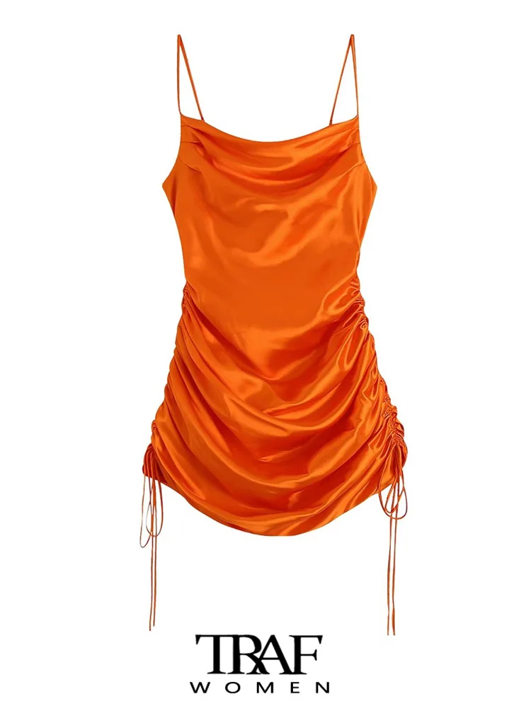 TRAF Women Fashion With Ties Draped Satin Mini Dress Vintage Backless Thin Adjustable Straps Female Dresses Vestidos Mujer
TRAF Women Fashion With Ties Draped Satin Mini Dress Vintage Backless Thin Adjustable Straps Female Dresses Vestidos Mujer