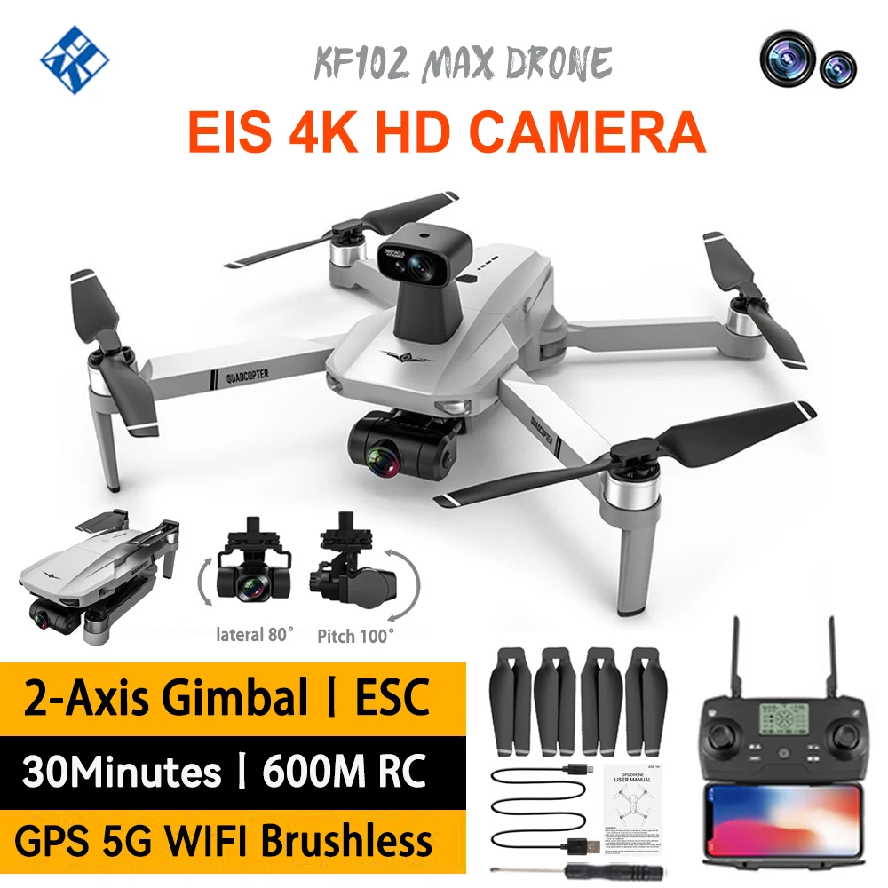 

New KF102 Max GPS Drone 4k Professional FPV HD Camera 2 Axis Gimbal Brushless Motor Quad Rotor Anti-shake RC Aircraft Dron Toys