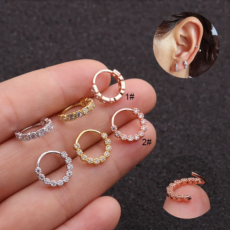 

Biliear 1 Pce 2022 Fashion Women Earrings Gold CZ Stainless Steel Spiral Cartilage Pierced Hoop Earrings Zircon Ear Studs