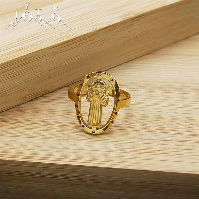 

New Virgin Mary Religious Catholic Stainless Steel Ring Women Hollow Gold Color Lucky Rings Jewelry Gifts anillos mujer R311S05