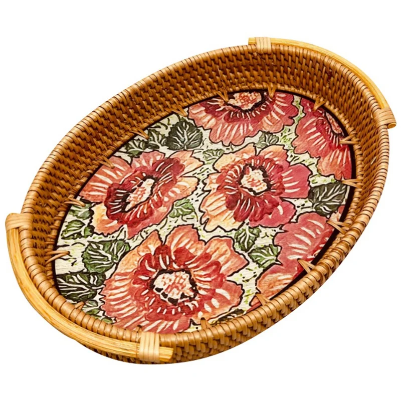 Rattan Storage Basket Bread Fruit Snacks Picnic Basket Pastoral Style Painted Printing Woven Storage Basket
Rattan Storage Basket Bread Fruit Snacks Picnic Basket Pastoral Style Painted Printing Woven Storage Basket