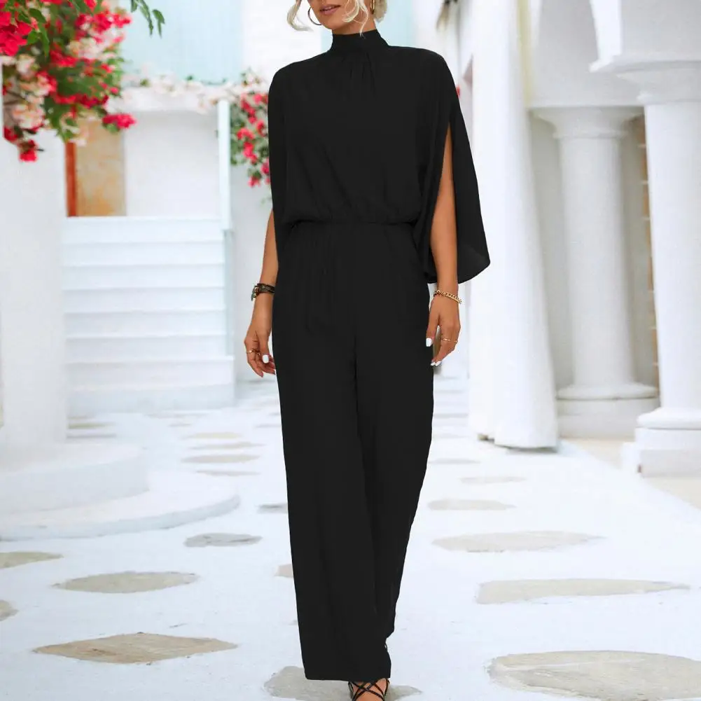 

Women Loose Jumpsuit Elegant Women's Batwing Sleeve Jumpsuit High Waist Wide Leg Stand Collar for Prom Banquets Commuting Open