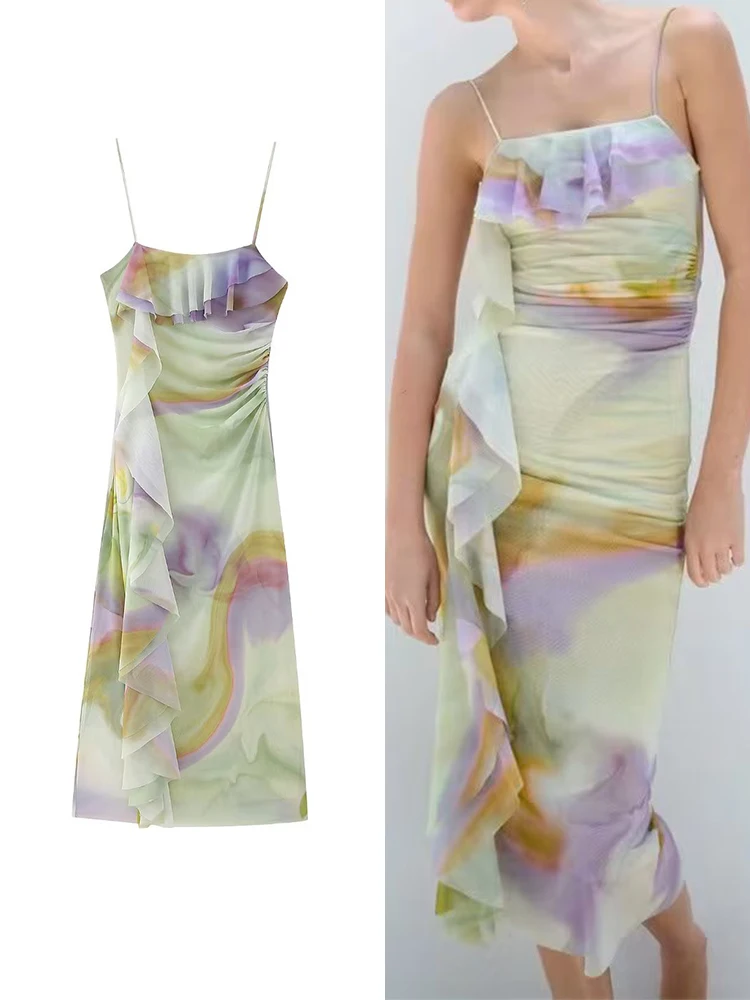 TRAF Summer Women Tulle Camisole Dress 2023 New Elegant Square Collar Lace Pleated Decoration Perspective Print Long Dress
TRAF Summer Women Tulle Camisole Dress 2023 New Elegant Square Collar Lace Pleated Decoration Perspective Print Long Dress