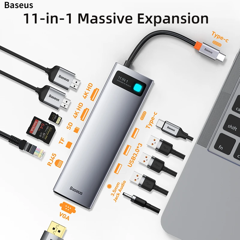 Baseus 11 in 1 USB C HUB Type Multifunctional Docking Station to HDMI Compatible VGA USB 3.0 for MacBook Pro Air PD RJ45 SD
Baseus 11 in 1 USB C HUB Type Multifunctional Docking Station to HDMI Compatible VGA USB 3.0 for MacBook Pro Air PD RJ45 SD