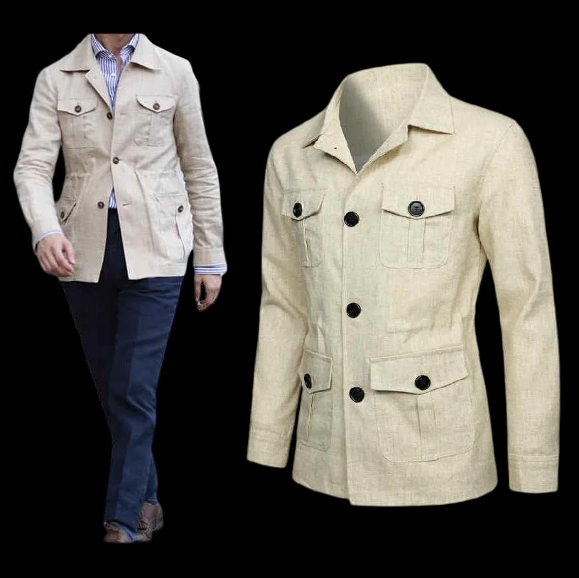 Lapel Multi Pocket Workwear Gentlemen's Jacket Men's Casual Linen British Retro Jacket
Lapel Multi Pocket Workwear Gentlemen's Jacket Men's Casual Linen British Retro Jacket