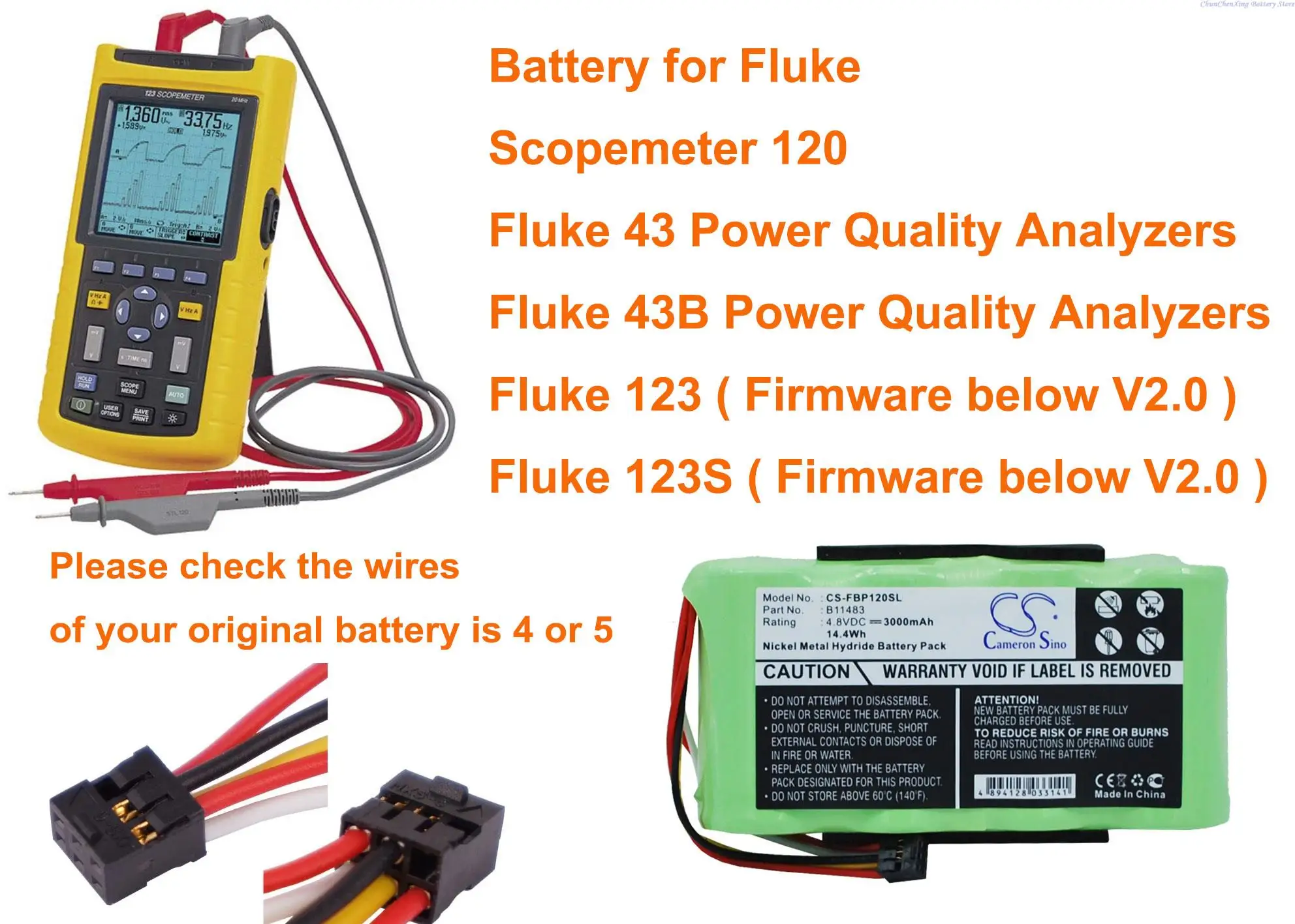 Аккумулятор Cameron Sino 3000 мАч для Fluke 123123 S (прошивка ниже V2), 43 анализатора качества мощности, 43B, Scopemeter 120
Аккумулятор Cameron Sino 3000 мАч для Fluke 123123 S (прошивка ниже V2), 43 анализатора качества мощности, 43B, Scopemeter 120