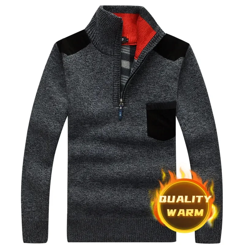 Winter Men's Turtleneck Sweater Half Zip Fleece Knitted Wo over Long Sleeve Pocket Casual Male Thick Clothing for Autumn
Winter Men's Turtleneck Sweater Half Zip Fleece Knitted Wo over Long Sleeve Pocket Casual Male Thick Clothing for Autumn