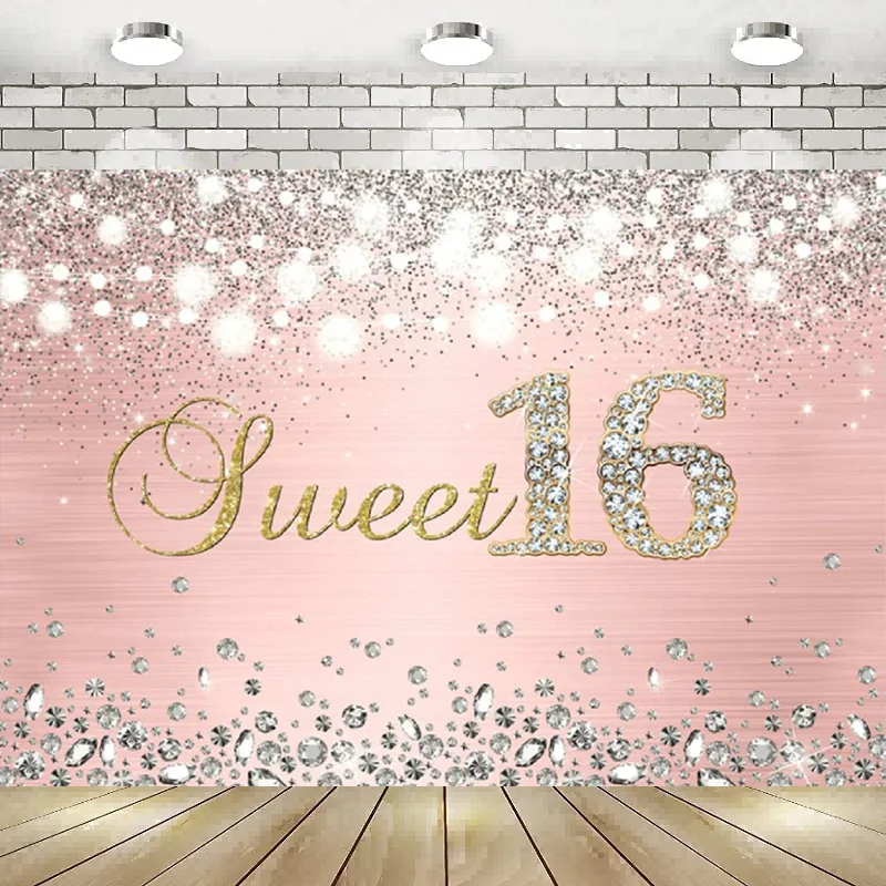 Sweet 16 Party Backdrop Rose Gold Happy Birthday Background Bokeh Glitter Silver Diamonds Pink Spots Photography Banner Decor
Sweet 16 Party Backdrop Rose Gold Happy Birthday Background Bokeh Glitter Silver Diamonds Pink Spots Photography Banner Decor