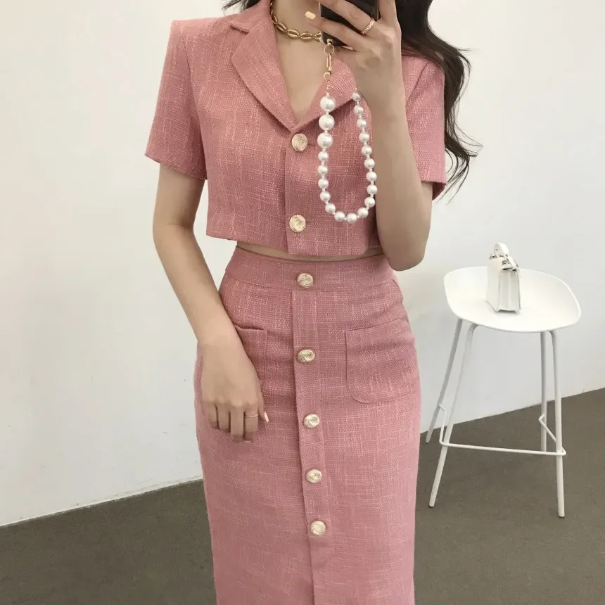Fashion Korea Elegant Lapel Thin Tweed Small Suit Short Jacket + High Waist Chic Button Slim Womens Two Piece Skirt Sets Summer
Fashion Korea Elegant Lapel Thin Tweed Small Suit Short Jacket + High Waist Chic Button Slim Womens Two Piece Skirt Sets Summer