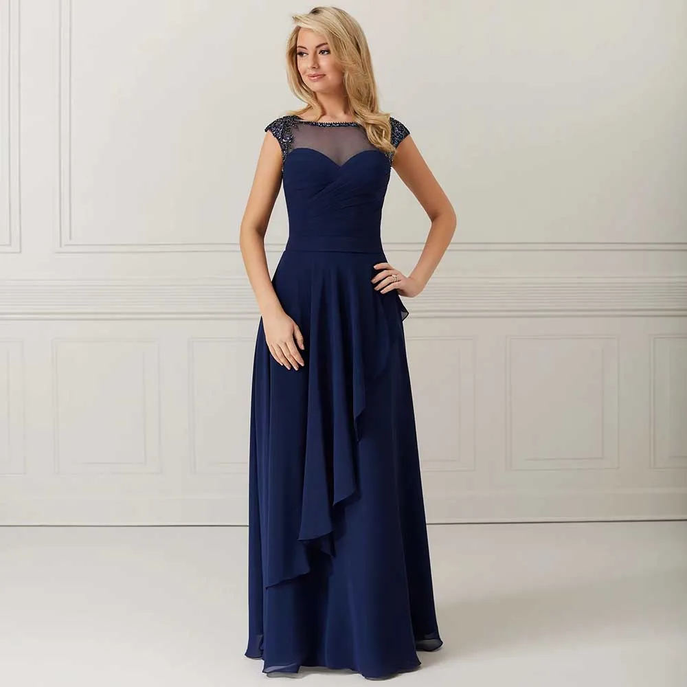 Gorgeous Mother of the Bride Dresses 2022 Bateau Beading Wedding Guest Gown Long A Line Illusion Dark Navy Chiffon Evening Dress
Gorgeous Mother of the Bride Dresses 2022 Bateau Beading Wedding Guest Gown Long A Line Illusion Dark Navy Chiffon Evening Dress