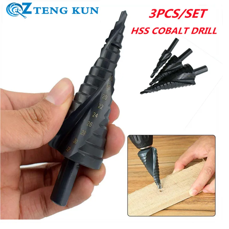 3PCS/SET 4-32MM HSS Cobalt Step Drill Bit Set Nitrogen HSS Spiral for Metal Taper Triangle Shank Hole Metal Drilling Drill Set
3PCS/SET 4-32MM HSS Cobalt Step Drill Bit Set Nitrogen HSS Spiral for Metal Taper Triangle Shank Hole Metal Drilling Drill Set