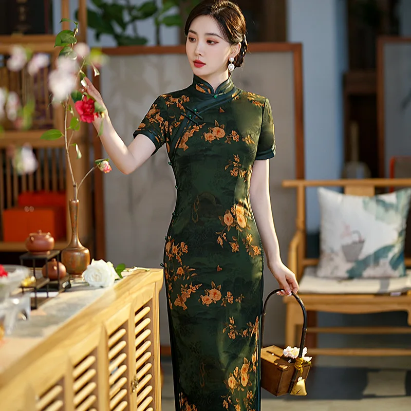 Vintage Buttons Print Summer Manrarin Collar Chinese With Flower Traditional Dresses Cheongsam Qipao Dress Short Sleeve Vestidos
Vintage Buttons Print Summer Manrarin Collar Chinese With Flower Traditional Dresses Cheongsam Qipao Dress Short Sleeve Vestidos