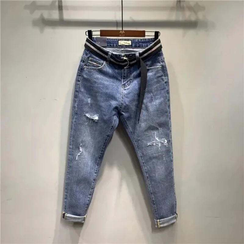 Womens Ripped Jeans Blue Stretch Distressed Broken Hole Streetwear Casual Denim Pants Female Baggy Ankle-Length Pant Ropa Mujer
Womens Ripped Jeans Blue Stretch Distressed Broken Hole Streetwear Casual Denim Pants Female Baggy Ankle-Length Pant Ropa Mujer
