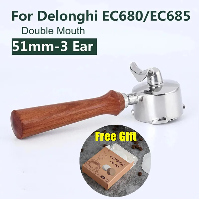 For Delonghi EC680/EC685 Espresso 51MM Portafilter filter 3 Ear Double Mouth Solid Wood Handle Coffee Accessories
For Delonghi EC680/EC685 Espresso 51MM Portafilter filter 3 Ear Double Mouth Solid Wood Handle Coffee Accessories