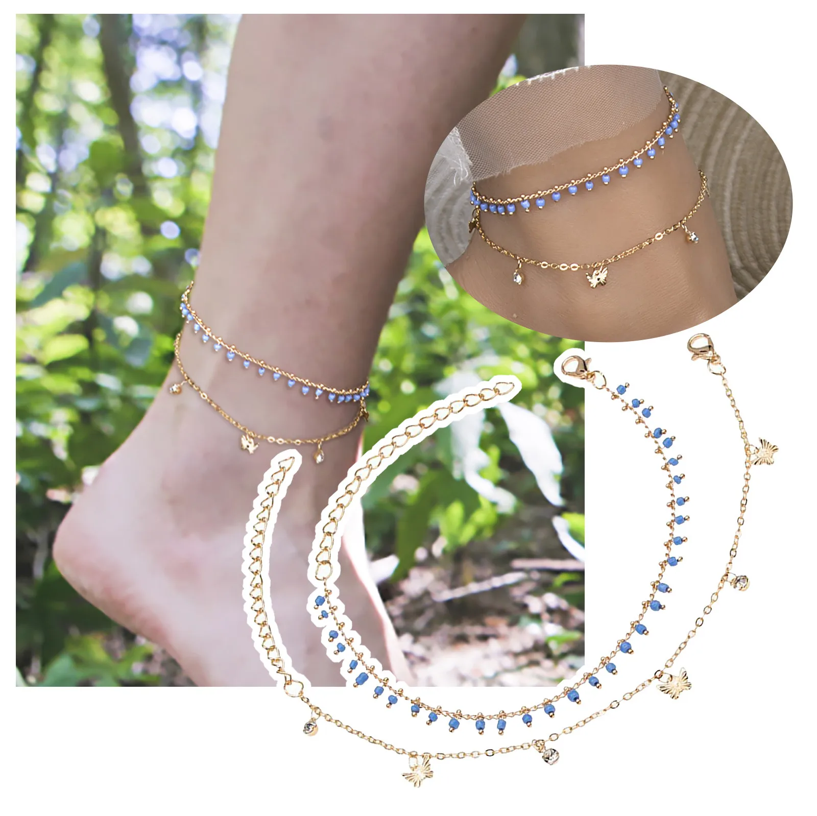 Temperament Personality Diamond Encrusted Butterfly Rice Bead Gold Foot Chain Simple Summer Street Shooting Anklet Silver Anklet
Temperament Personality Diamond Encrusted Butterfly Rice Bead Gold Foot Chain Simple Summer Street Shooting Anklet Silver Anklet