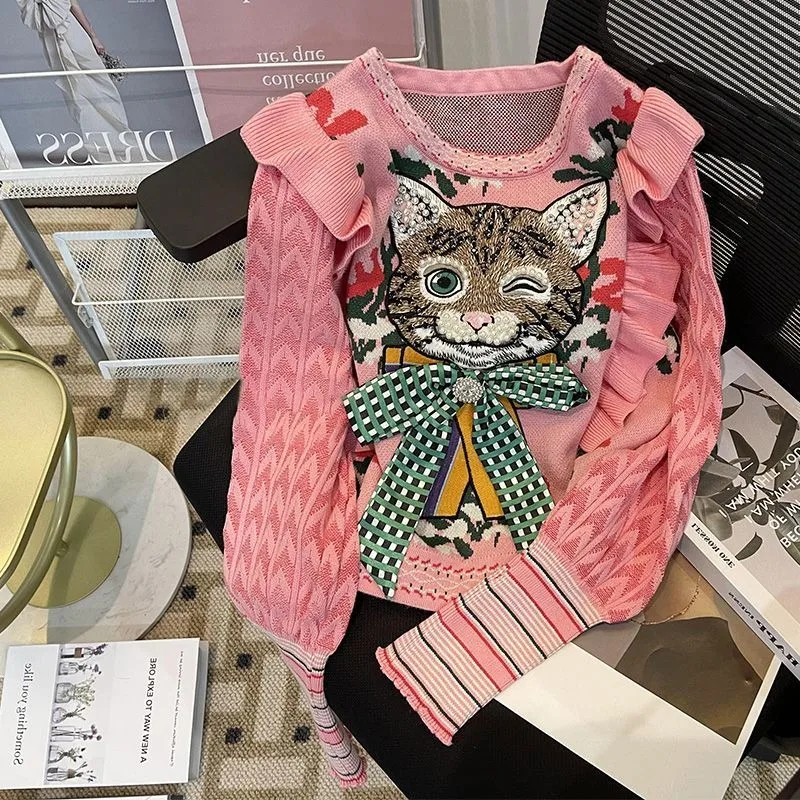 Hikigawa Casual Contrast Color Striped Women Sweaters O Neck Long Sleeve Pullovers Kawaii Cat Embroidery Sweet Jumpers Women
Hikigawa Casual Contrast Color Striped Women Sweaters O Neck Long Sleeve Pullovers Kawaii Cat Embroidery Sweet Jumpers Women