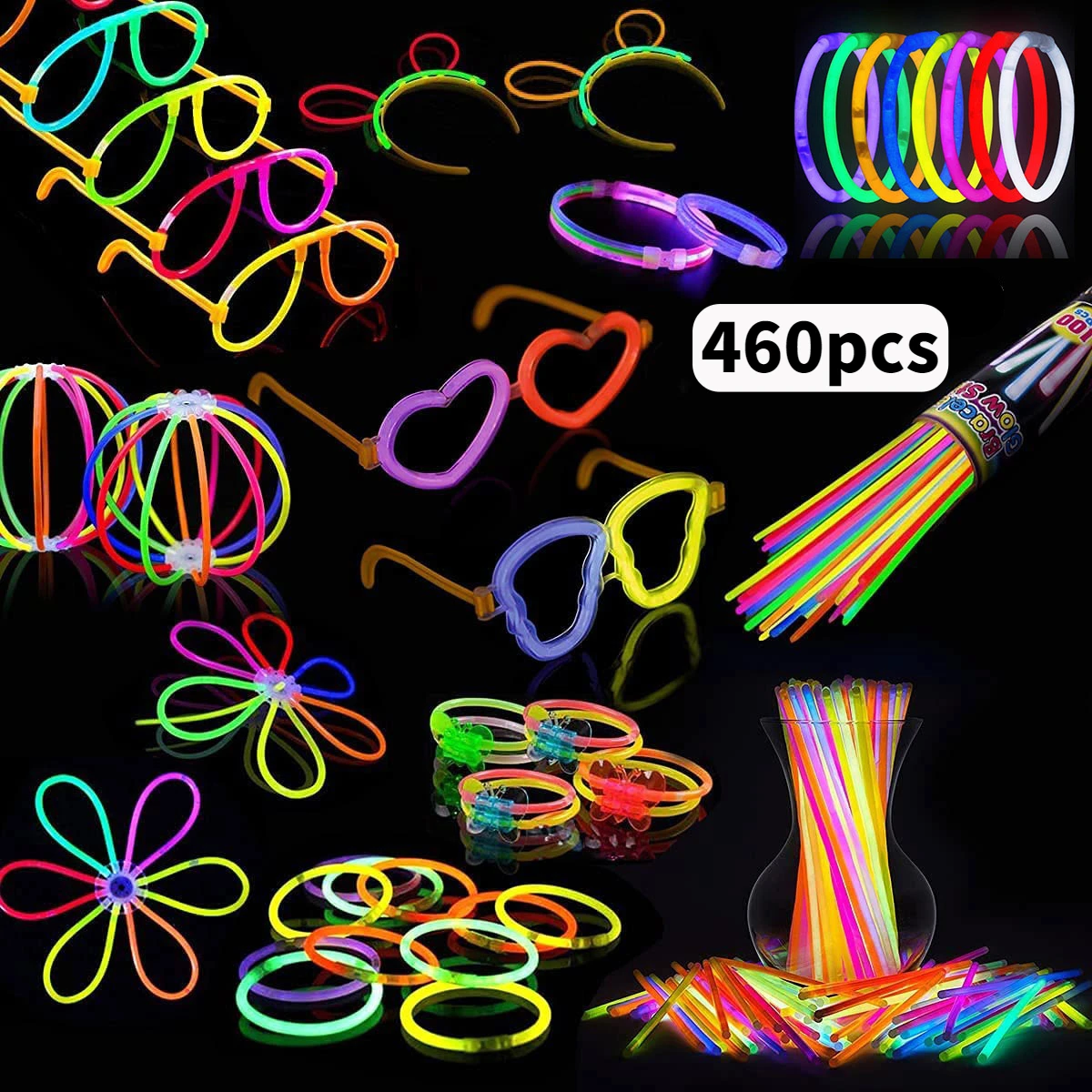 460pcs Glow Sticks 8inch colorful luminous bars bracelets Neon necklaces for Birthday Wedding Concert Festive Party Supplies
460pcs Glow Sticks 8inch colorful luminous bars bracelets Neon necklaces for Birthday Wedding Concert Festive Party Supplies