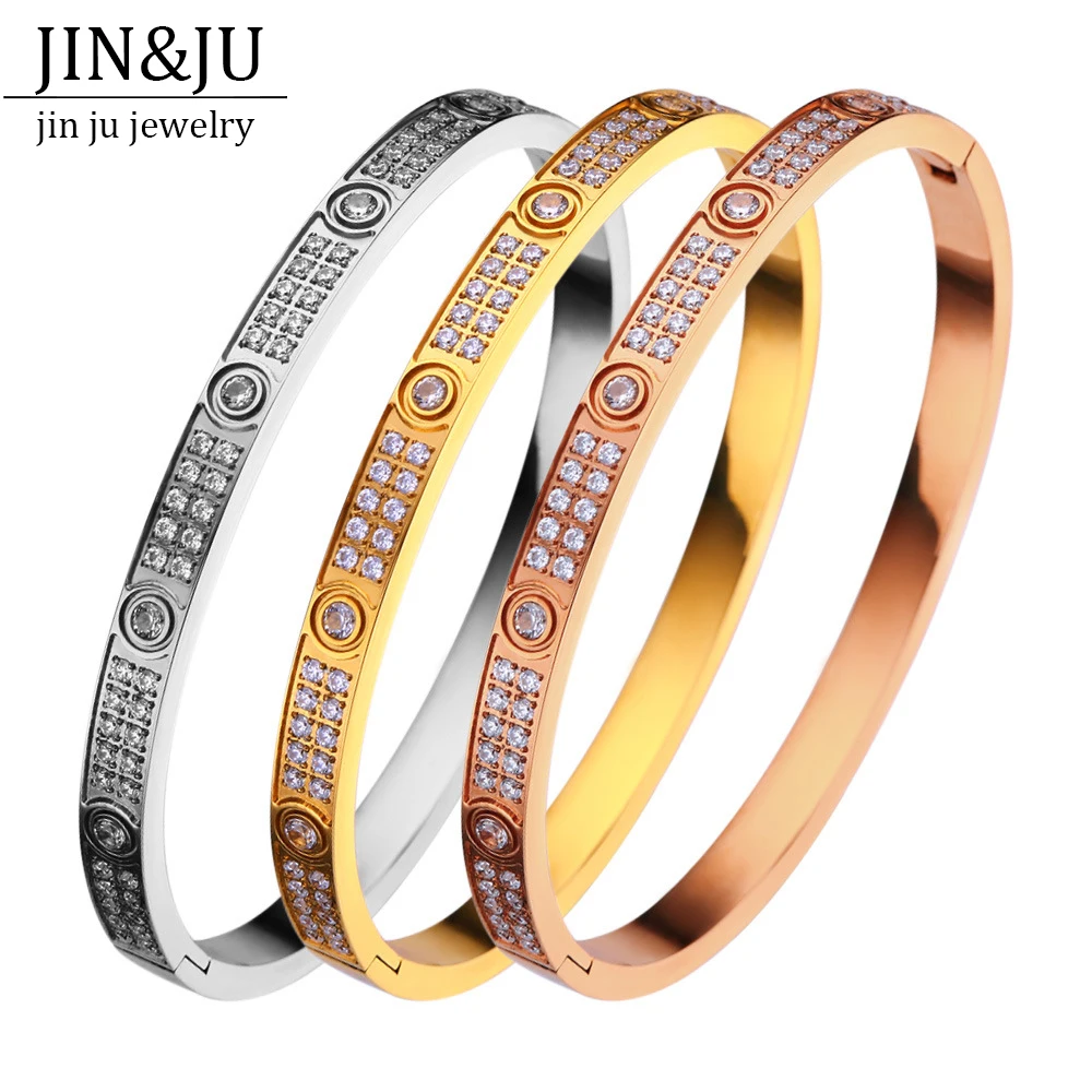 

JIN&JU Luxury Brand Bracelet For Women Stainless Steel Jewelry Bangles Pulseras браслеты Hа Pуку Bijoux Acier Inoxidable Femme