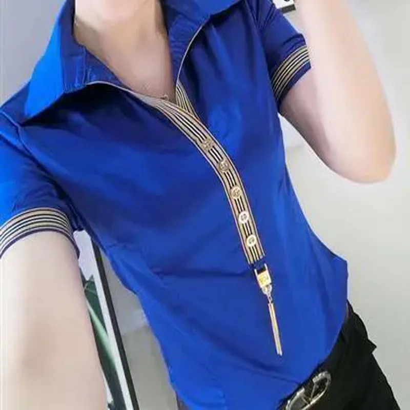 2022 Summer New Fashion Office Lady Solid Short Sleeve Button Patchwork Slim Shirt Turn-down Collar Elegant Casual Blouses Women
2022 Summer New Fashion Office Lady Solid Short Sleeve Button Patchwork Slim Shirt Turn-down Collar Elegant Casual Blouses Women