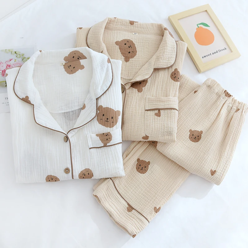 Spring Summer Autumn Couple Pure Cotton Cute Pajamas Set Sleepwear Female Long Sleeve Pijama Suit Loungewear Crepe Ladies Pyjama
Spring Summer Autumn Couple Pure Cotton Cute Pajamas Set Sleepwear Female Long Sleeve Pijama Suit Loungewear Crepe Ladies Pyjama