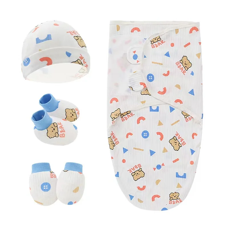 

4 шт./комплект, муслиновые пеленки для новорожденных, с шапкой и перчатками
