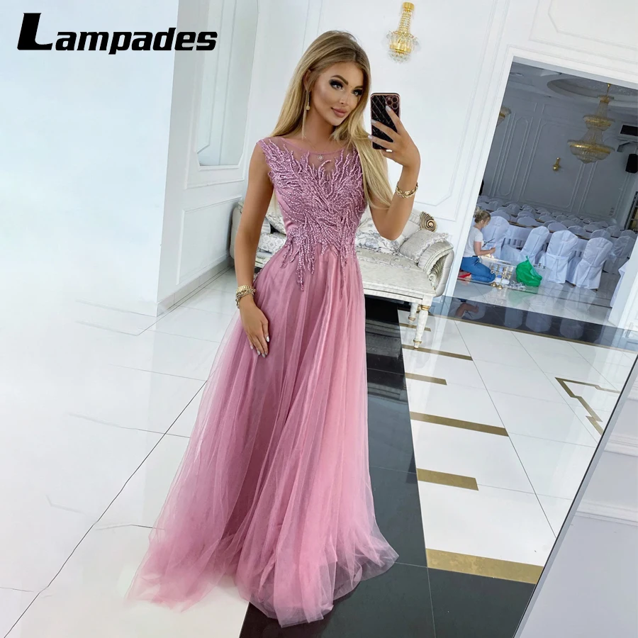 

Scoop Neckline with Heavy Beadings Long Evening Dress Crystals evening dresses long luxury 2022 celebrity Tulle Prom Dress