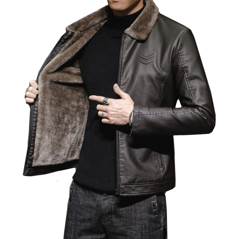 New Thick Brown Leather Jacket Mens Winter Autumn Men's Jacket Fashion Faux Fur Collar Windproof Warm Coat Men Brand Clothing
New Thick Brown Leather Jacket Mens Winter Autumn Men's Jacket Fashion Faux Fur Collar Windproof Warm Coat Men Brand Clothing