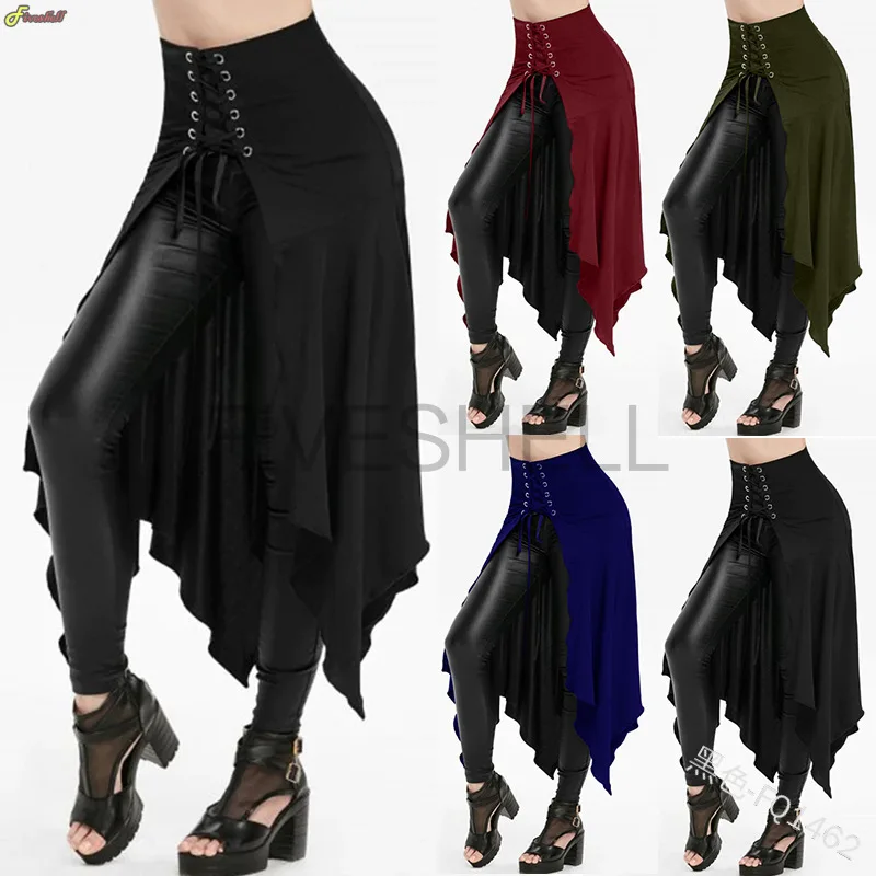 

2023 Black Medieval Skirt Women Halloween Vintage Irregualr Hem Steampunk Ladies Long Skirts Gothic Wizard Cosplay Dress Skirt