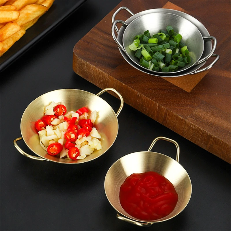 

Double Handle Sauce Dish Household Stainless Steel Soy Spice Vinegar Snack Seasoning Plate Dipping Bowl Tableware Kitchen