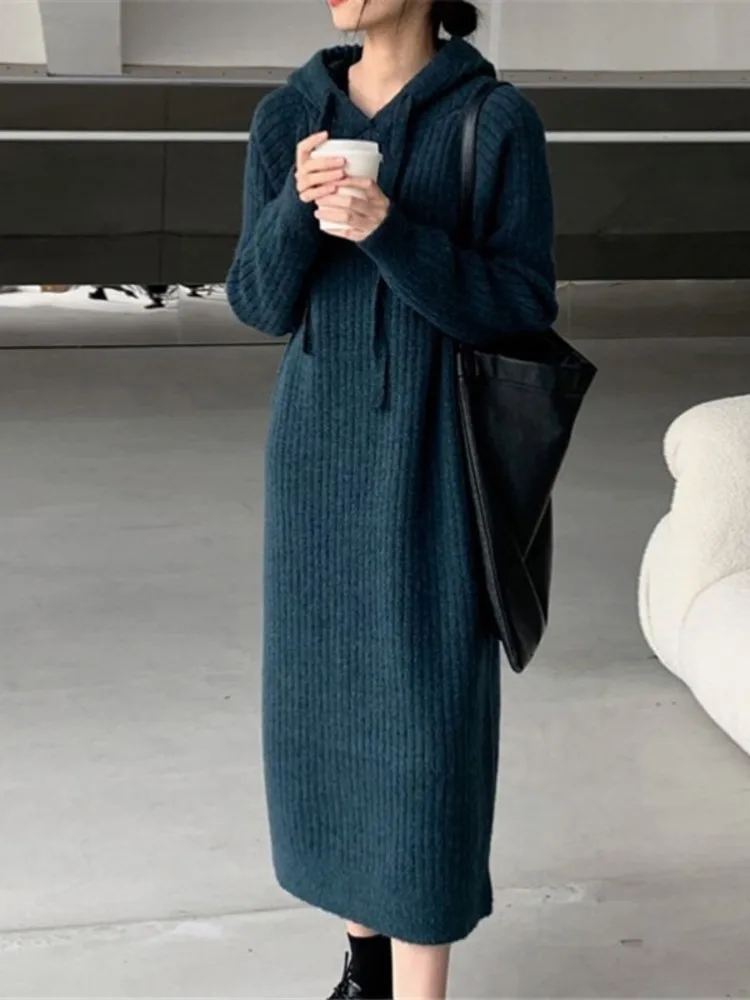 New Autumn Winter Women's Dress Hooded Knit Midi Dress Long Sleeve Fashion Grace Solid Color Casual Loose Pullover Sweater Women
New Autumn Winter Women's Dress Hooded Knit Midi Dress Long Sleeve Fashion Grace Solid Color Casual Loose Pullover Sweater Women