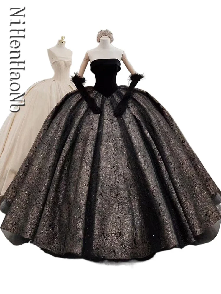 Классические черные платья Quinceanera, сексуальное платье без бретелек, элегантное бальное платье до пола
Классические черные платья Quinceanera, сексуальное платье без бретелек, элегантное бальное платье до пола